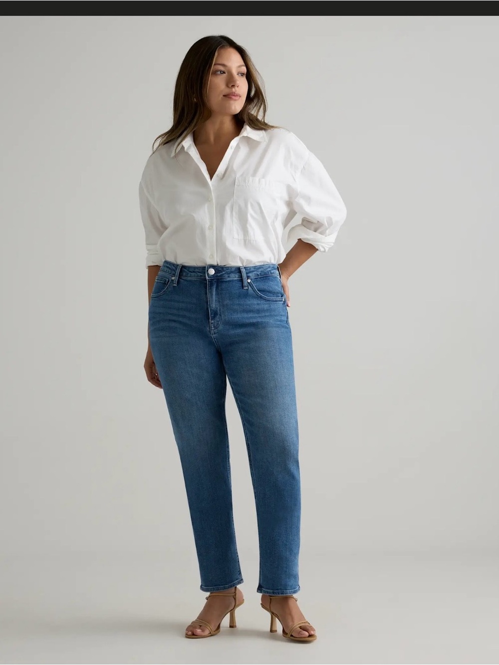QUINCE Luna Mid-Rise Slim Straight Jeans Size 29 Seaside Blue Stretch EUC!